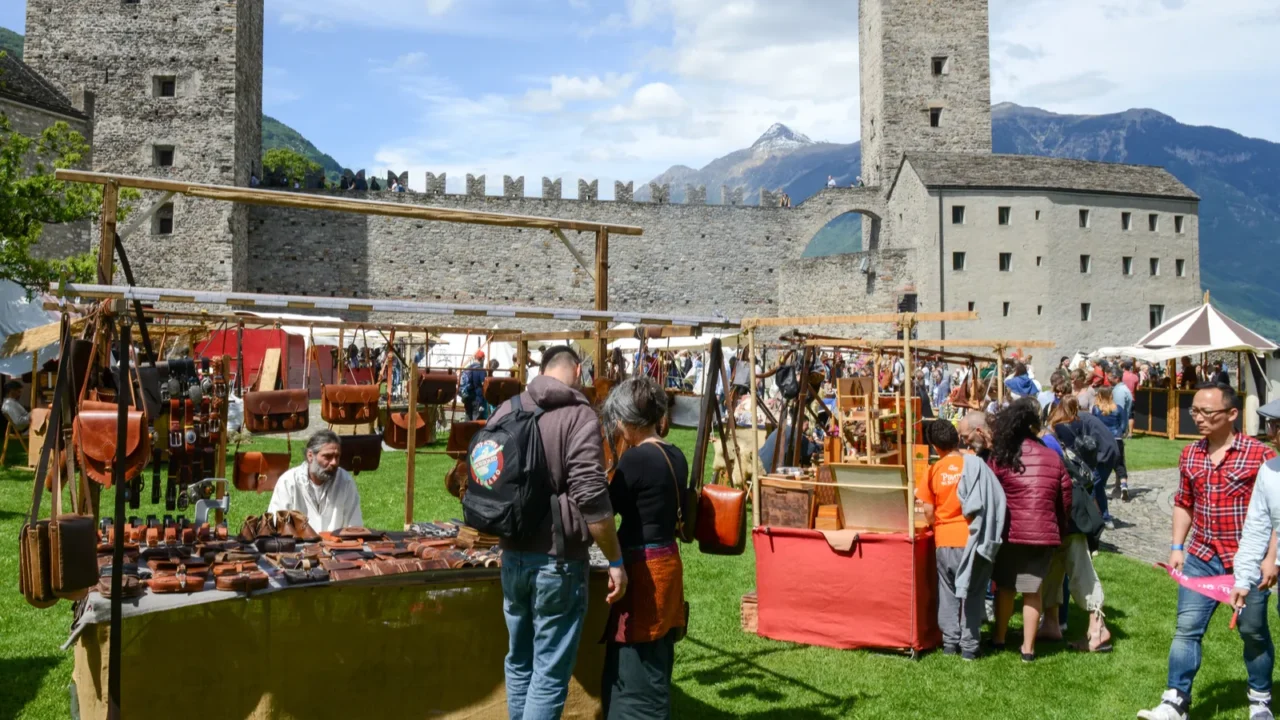 the medieval market on castelgrande castle at bellinzona