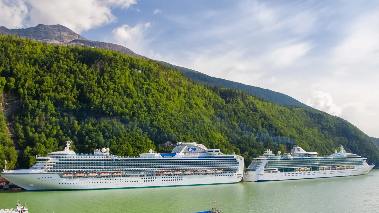 two cruise ships docked in skagway alaska