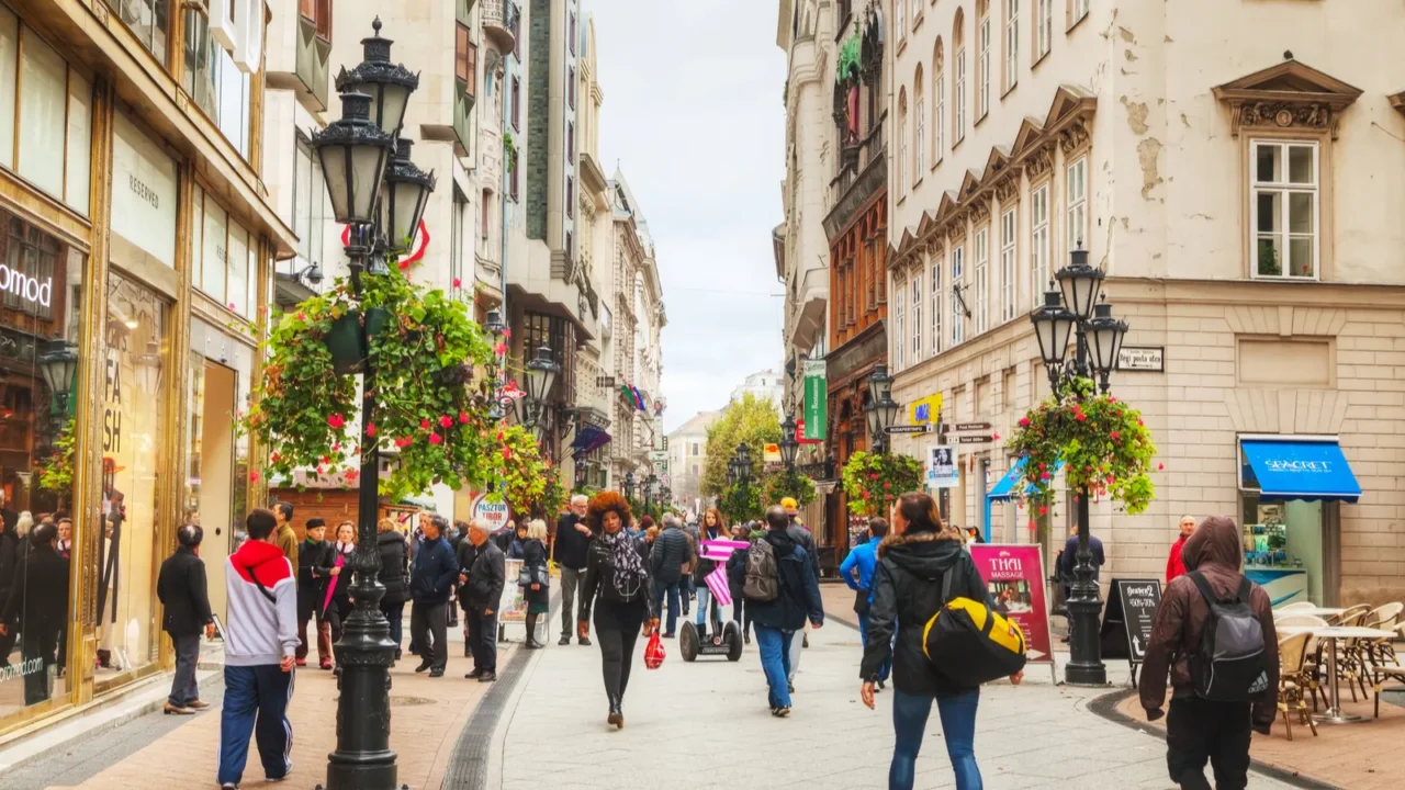 vaci street crowded with tourists