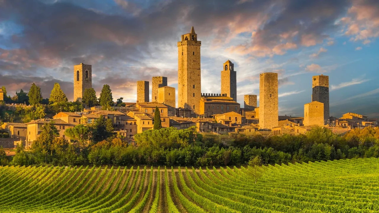 vineyard covered hills of tuscanyitaly