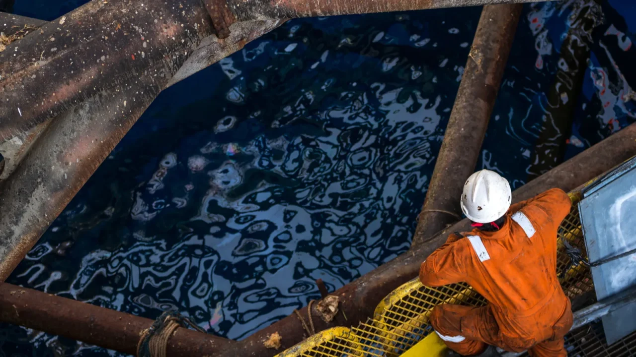 wokers at jack up oil rig leg