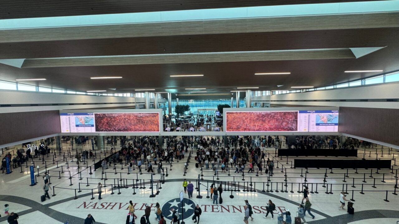 Nashville, TN, USA - October 27, 2024: Busy airport terminal bustling with travelers during peak travel season