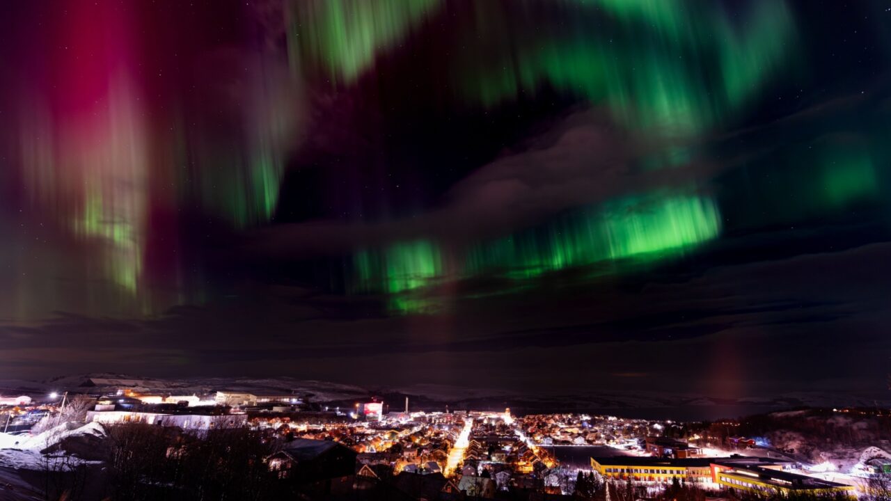 Aurora borealis over Kirkenes city