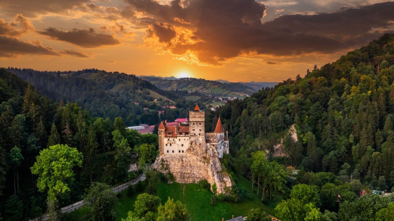 Bran Castle at sunset. The famous Dracula's castle in Transylvania, Romania