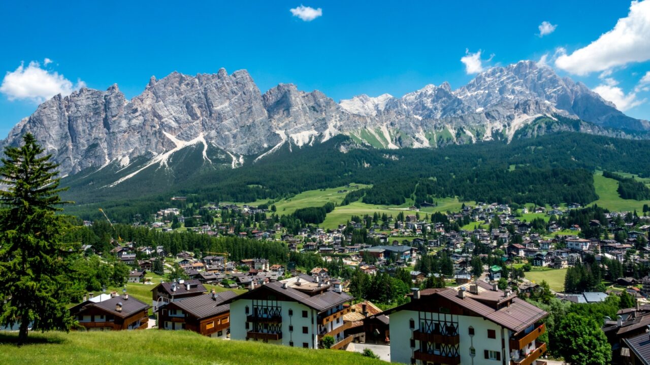 The Cortina d'Ampezzo town in the Veneto region of Northern Italy.
