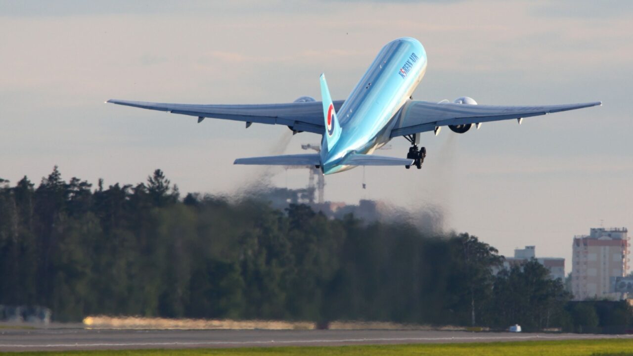 SHEREMETYEVO, MOSCOW REGION, RUSSIA - JUNE 5, 2012: Korean Air Boeing 777-200 HL7715 at Sheremetyevo international airport.