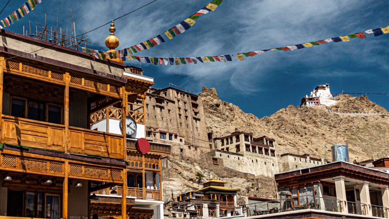 Leh, Ladakh, India - September: The mountain town of Leh in the Himalayas with views of the Lama's palace and Buddhist monastery.