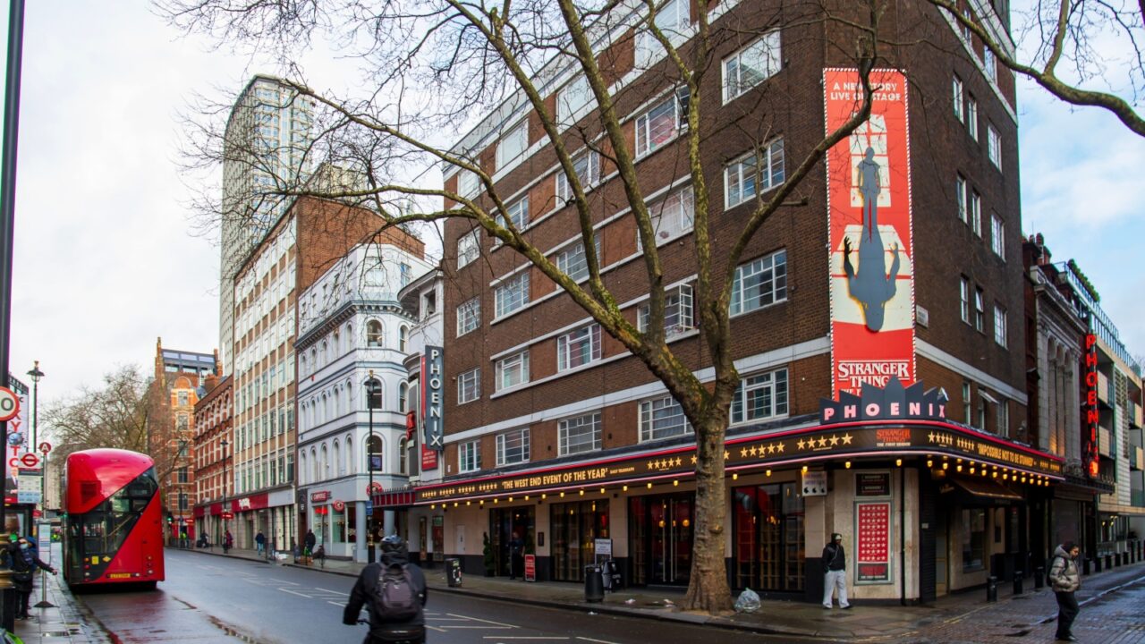 London England UK - 1 28 2025: The Phoenix Theatre is a West End theatre in the London Borough of Camden, located in Charing Cross Road with people walking on the sidewalk in London England UK