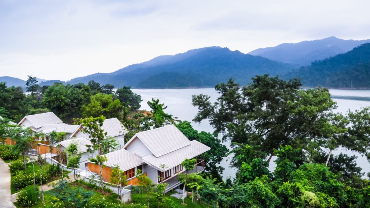 beautiful morning view at resort near lake