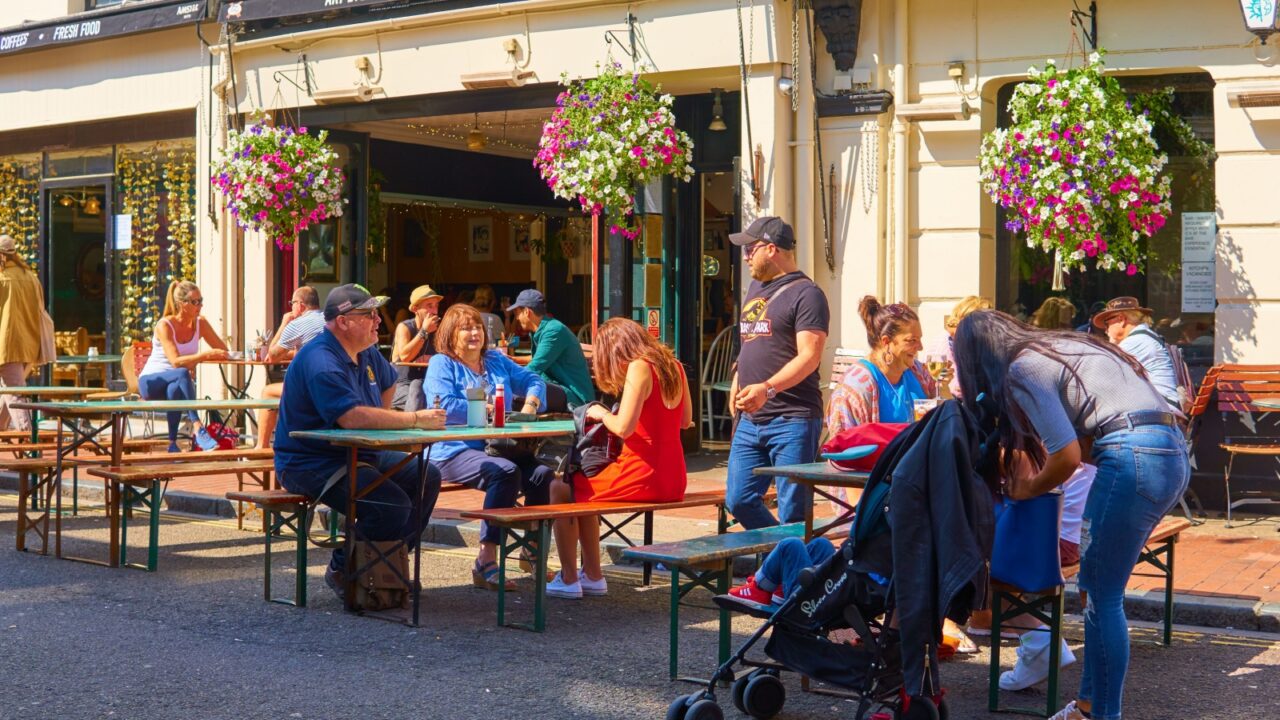 Brighton, East Sussex, England, UK, September 1st 2018 Brighton Lanes shops and shoppers, an eclectic mix of independent shops and restaurants pubs and health foods