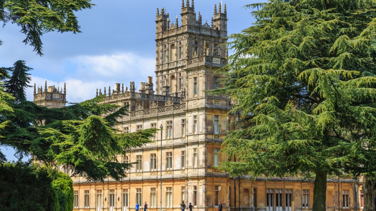 England, Hampshire. 2 May 2017. Highclere Castle. Jacobethan style country house, seat of the Earl of Carnarvon. Setting of Downton Abbey.
