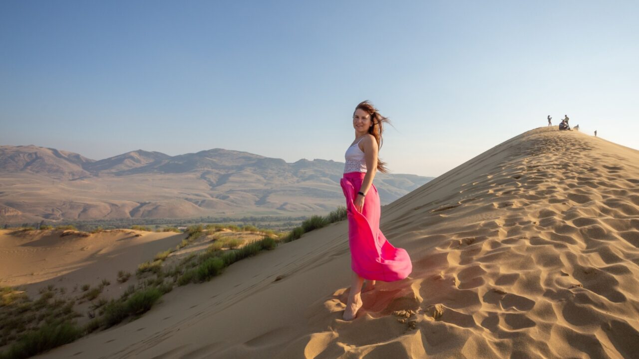 A scenic Dune filming location with a star in the frame.