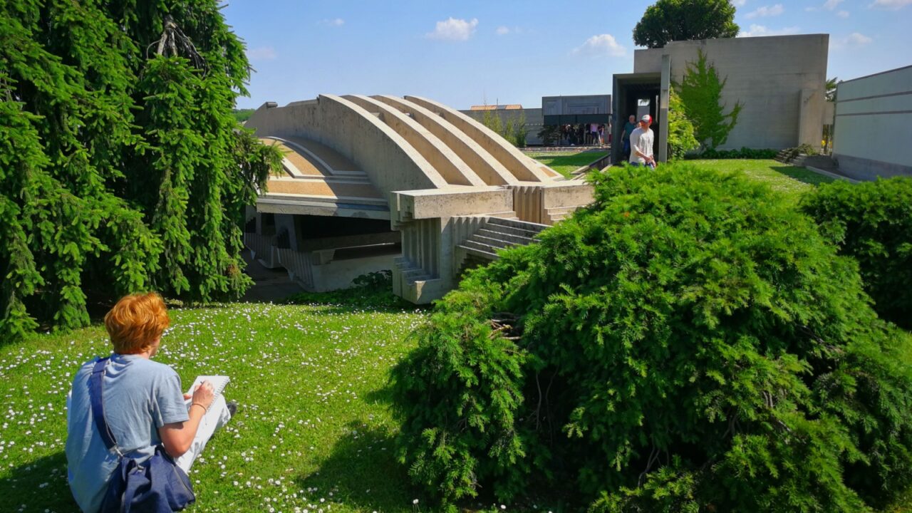 Internal view of the cemetery of San Vito di Altivole, memorial tomb Brion, architect Carlo Scarpa.30 May 2023 San Vito di Altivole, Treviso, Italy