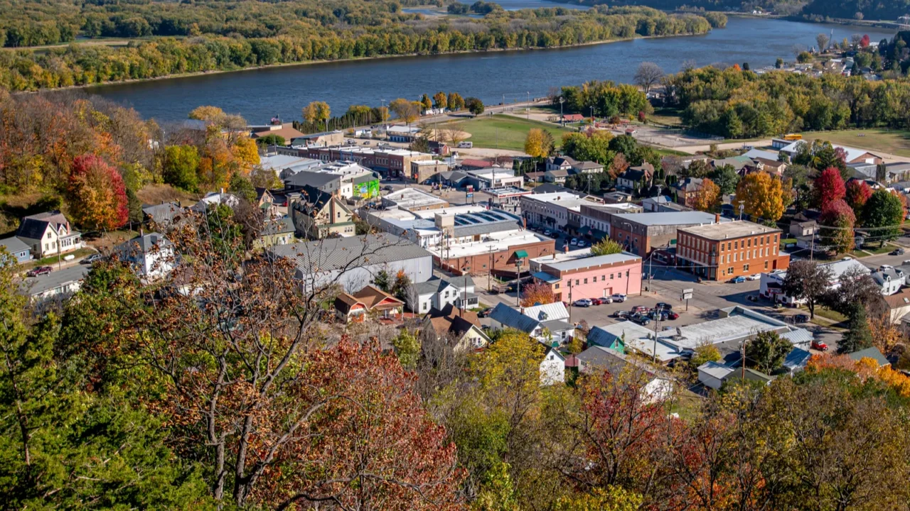 a beautiful shot of the downtown area of lansing iowa