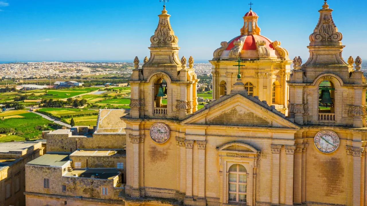 aerial view of church in mdina city  old capital