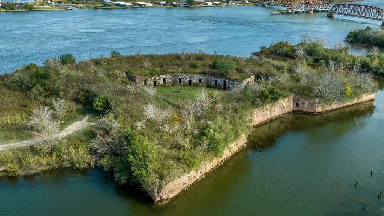 aerial view of fort macomb near new orleans ruined historic