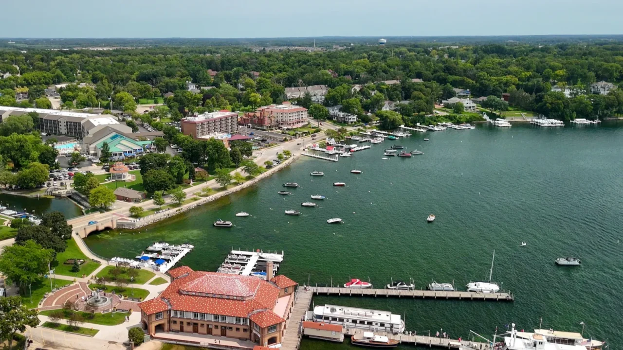 aerial view of lake geneva wisconsin usa