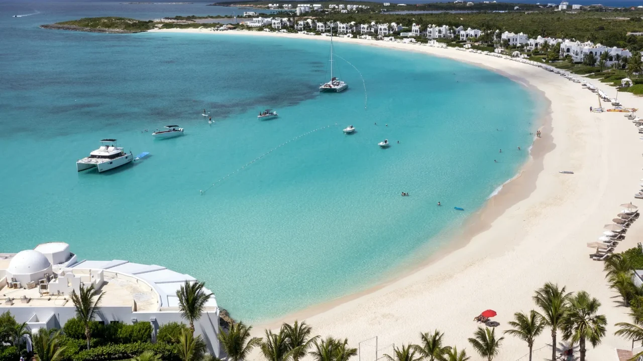 aerial view of maundays bay and the circular beach at