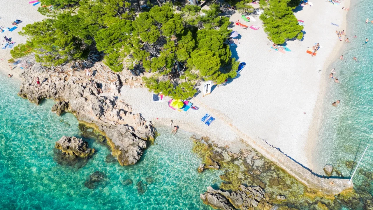 aerial view of punta rata beach in brela dalmatia croatia