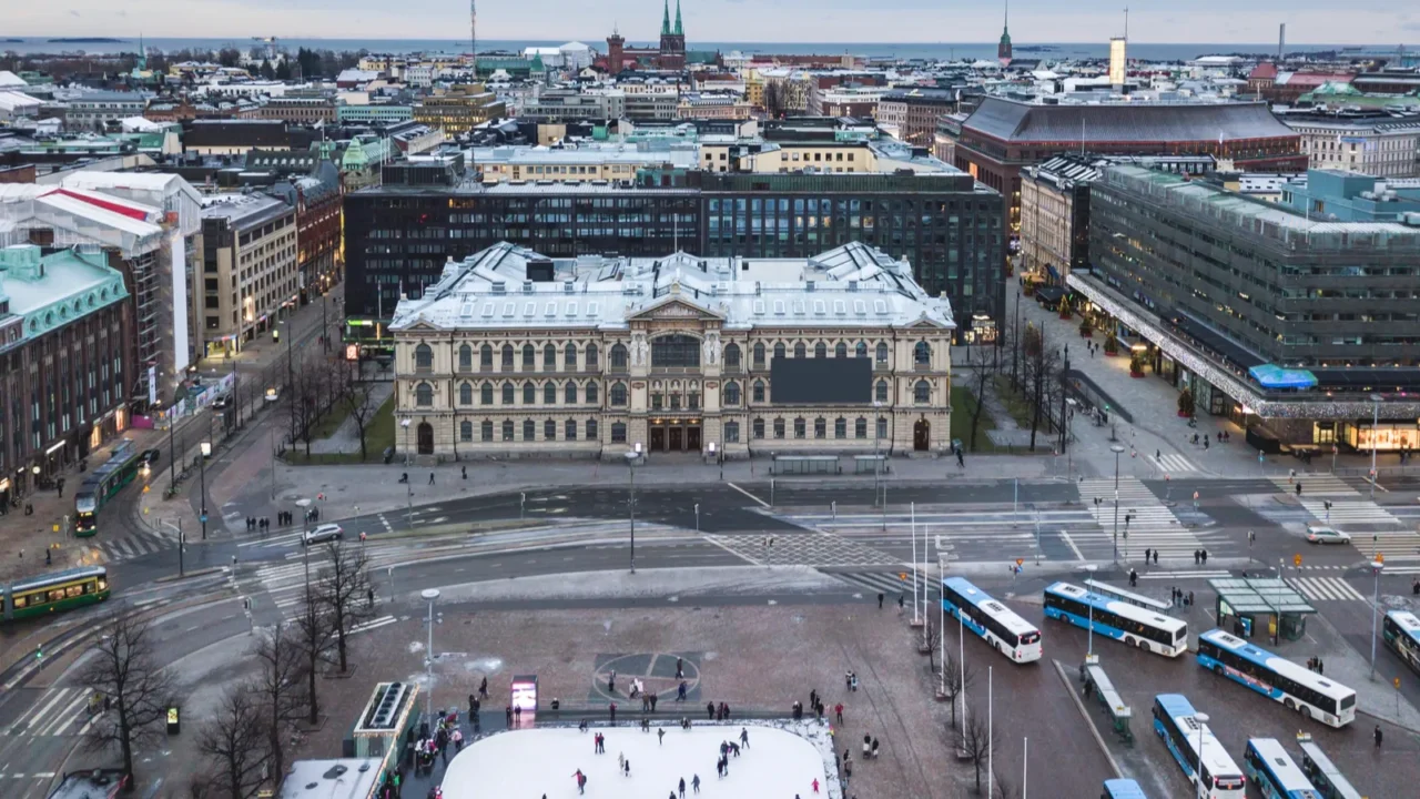 aerial view of railway square in helsinki finland