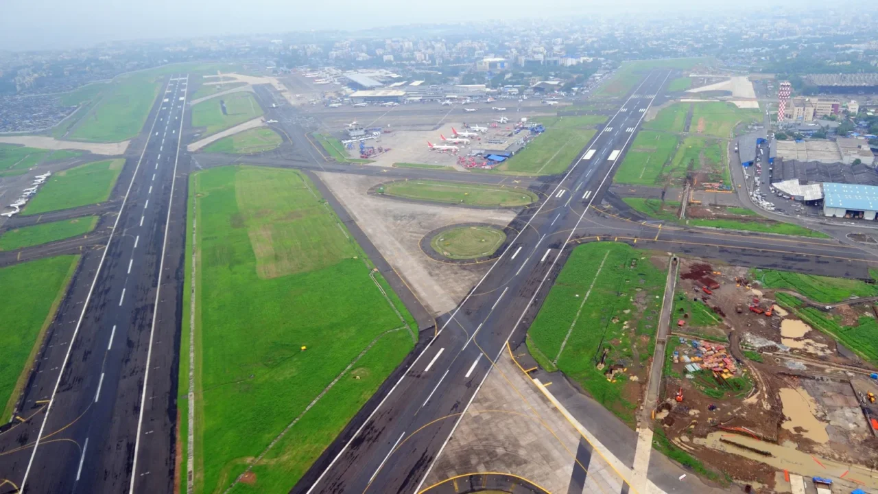 aerial view of runway of chhatrapati shivaji international airport sahar