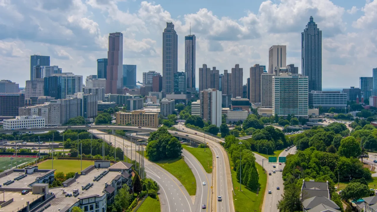 aerial view of the downtown atlanta georgia skyline from above