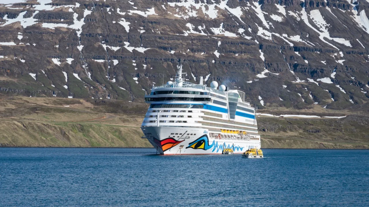 aida bella cruise ship at the fjord of seydisfjordur iceland