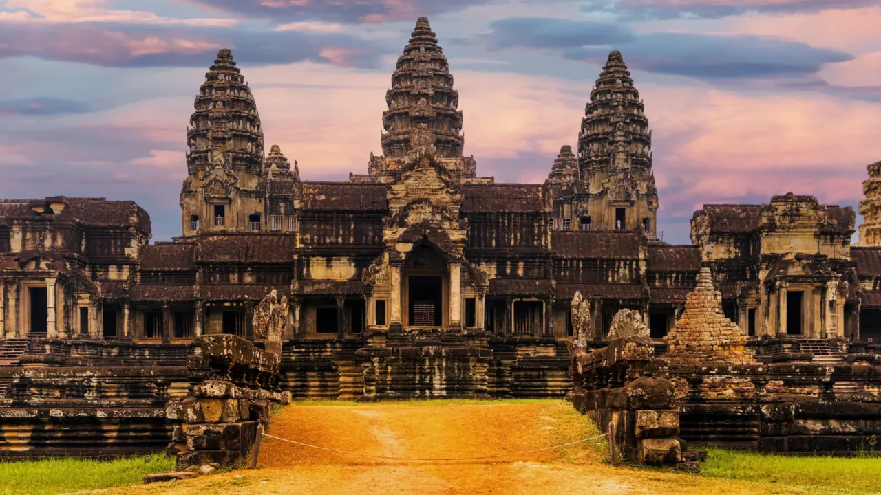 angkor wat seen from the east gate entrance near siem