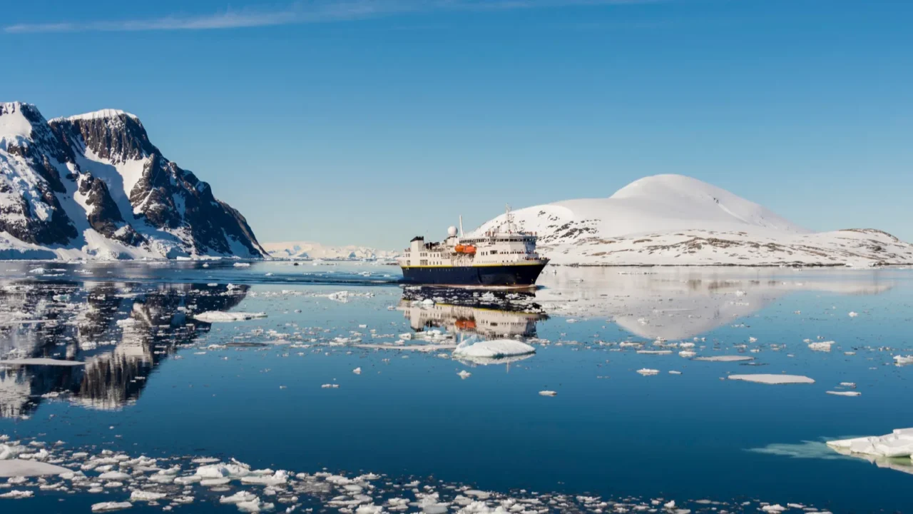 antarctic landscape with ship