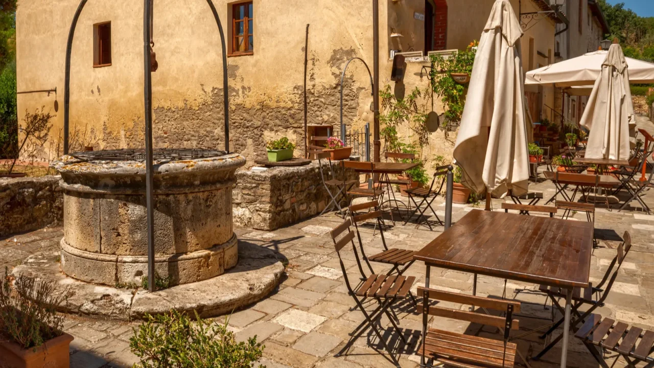 bagno vignoni tuscany italy august 2020 in the center of