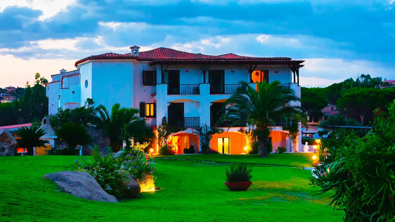 baja sardinia resort on costa smeralda in evening reflex