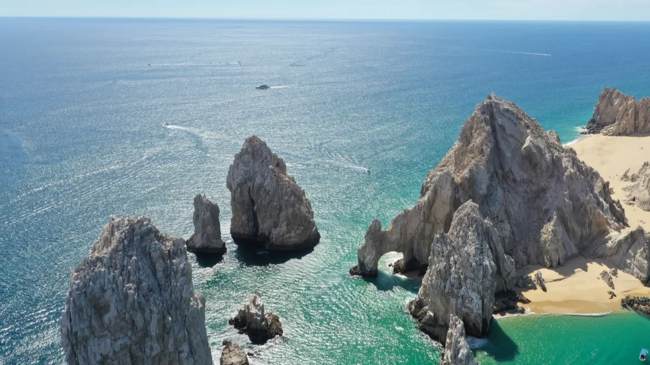 beautiful aerial view of cabo san lucas arch