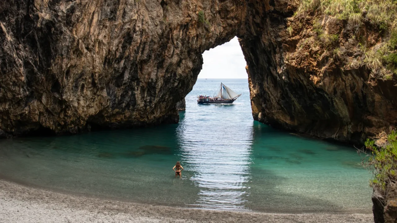 beautiful hidden beach the saraceno grotto is on the seafront
