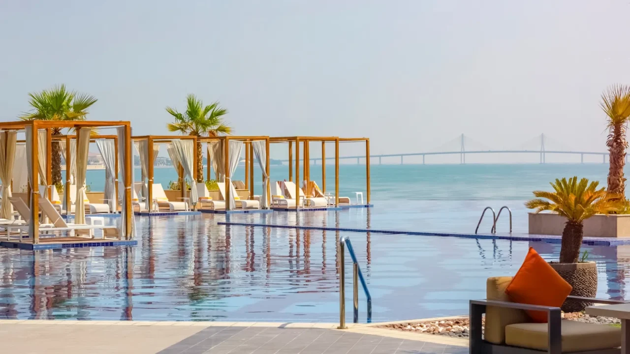 beautiful luxurious pool on the resort overlooking the sea and