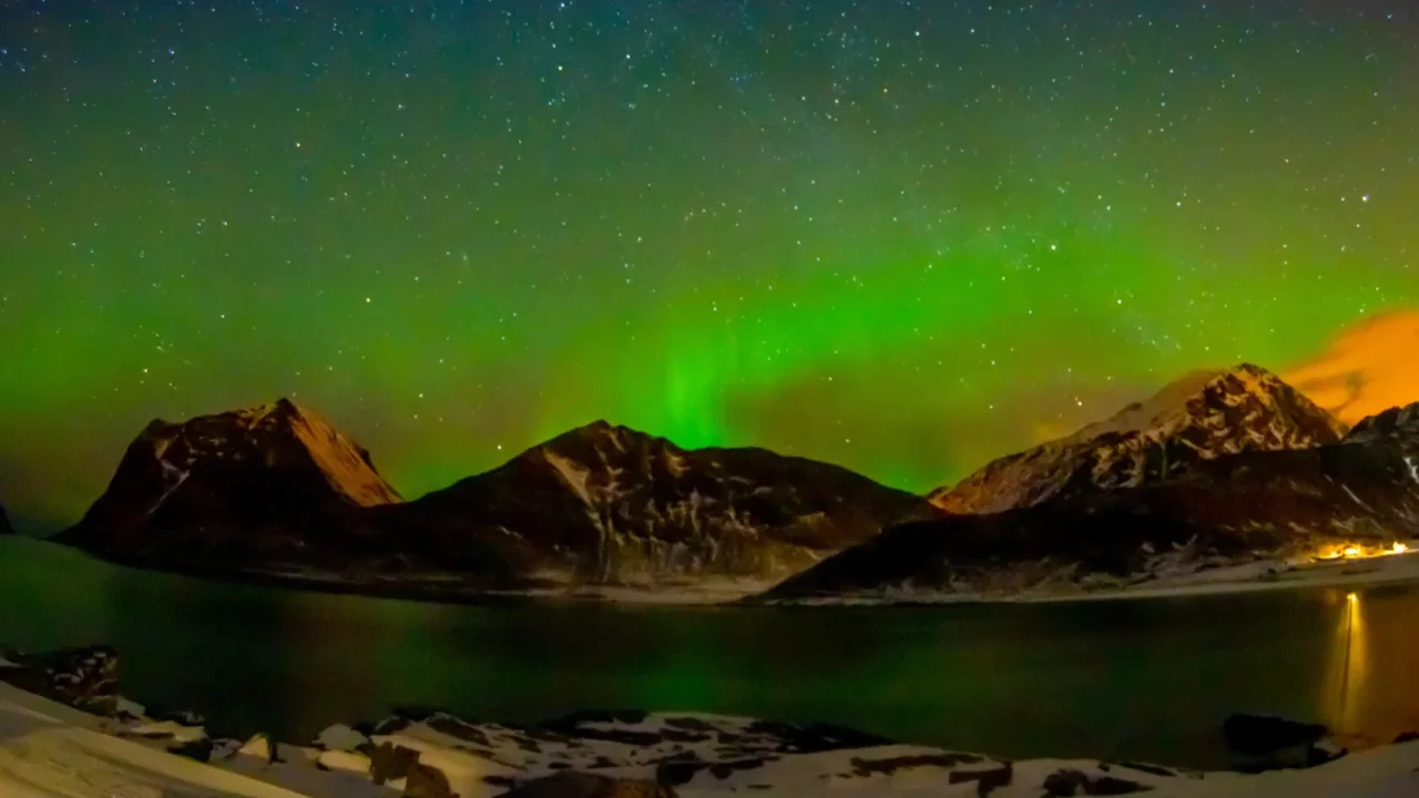 beautiful outdoor view of massive vibrant aurora borealis or aurora