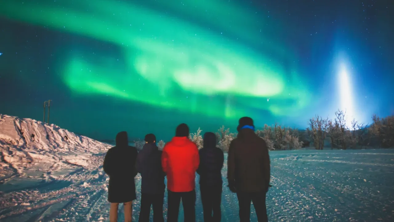 beautiful picture of massive multicolored green vibrant aurora borealis also