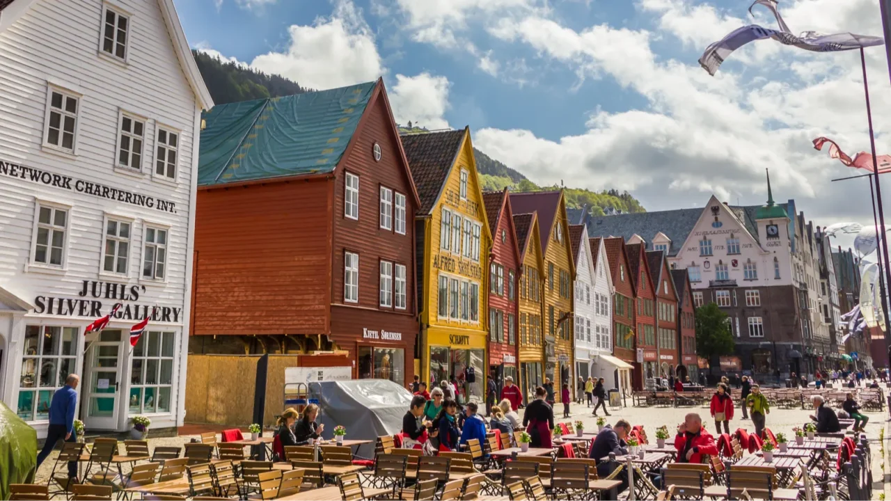 beautiful view of bryggen historic buidings in bergen norway