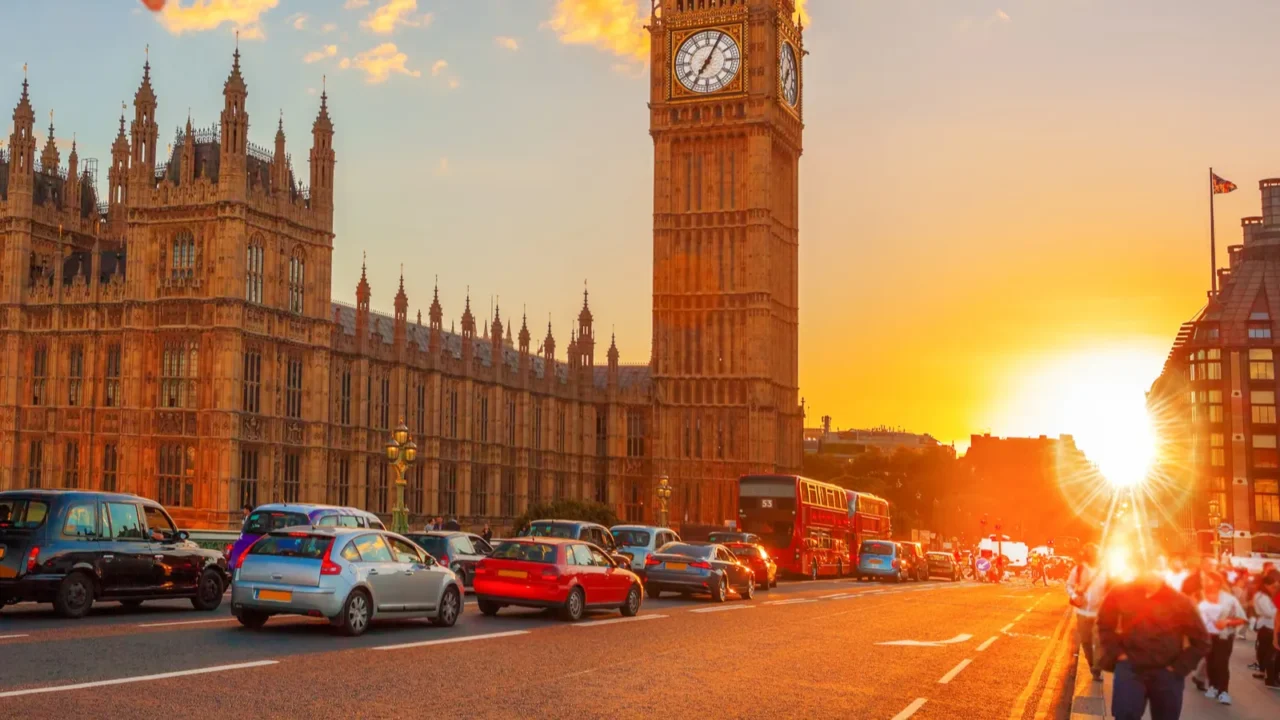 big ben against colorful sunset in london uk