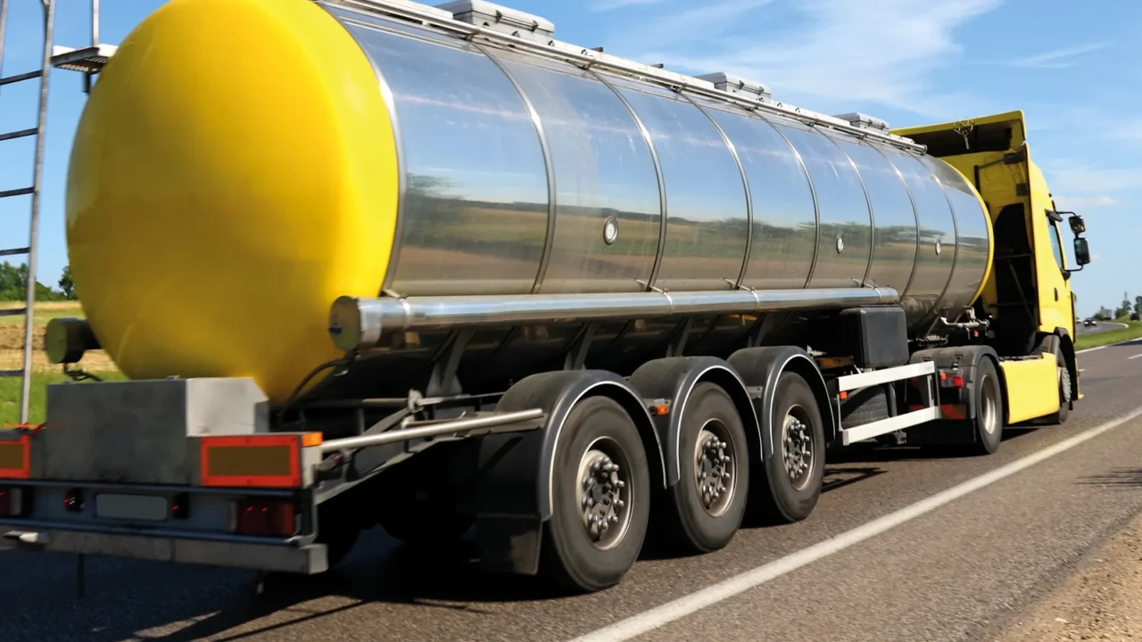 big fuel gas tanker truck on highway