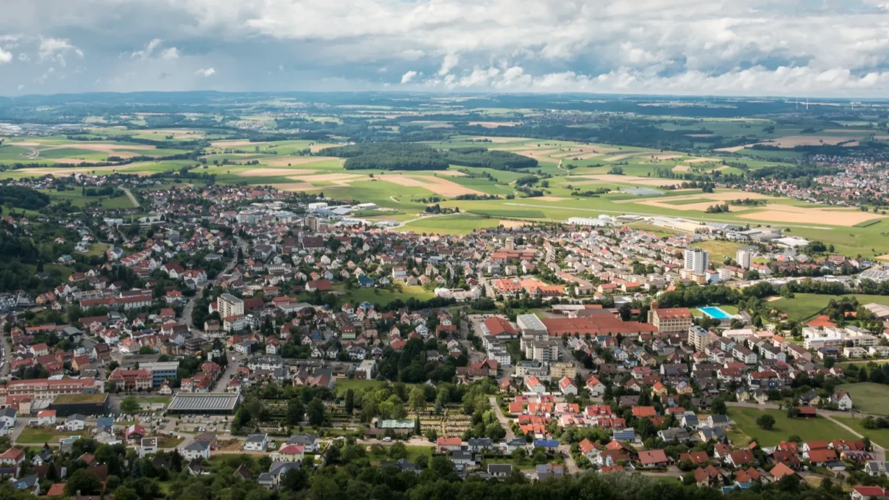 birdseye view of german fields meadows forests and villages
