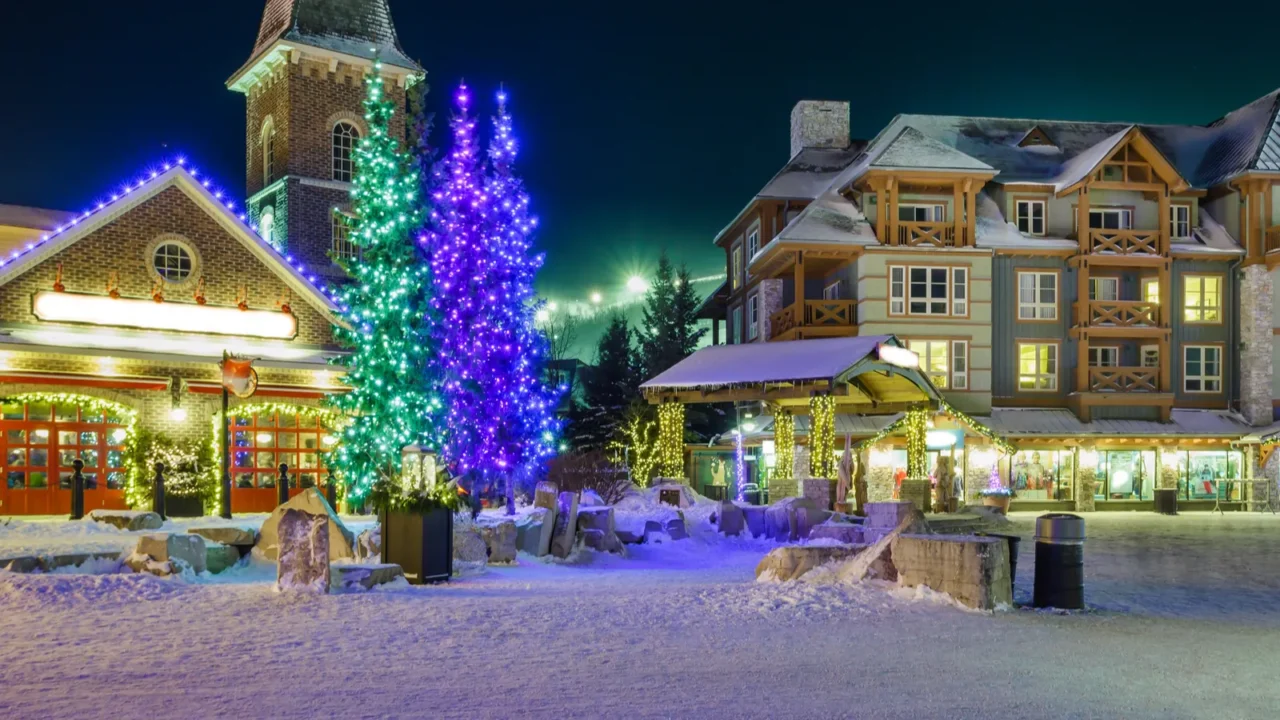 blue mountain village in winter