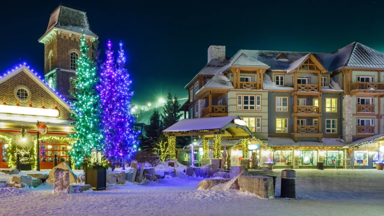 blue mountain village in winter