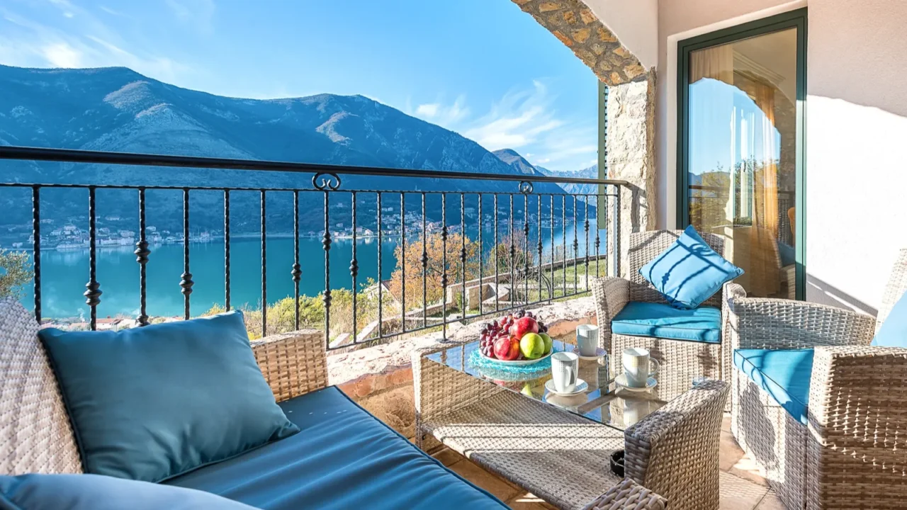 breakfast on the terrace with beautiful views of the bay