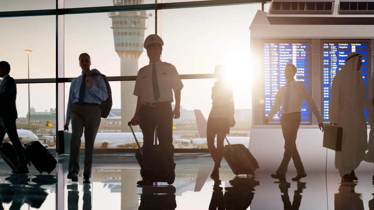 business people traveling in airport