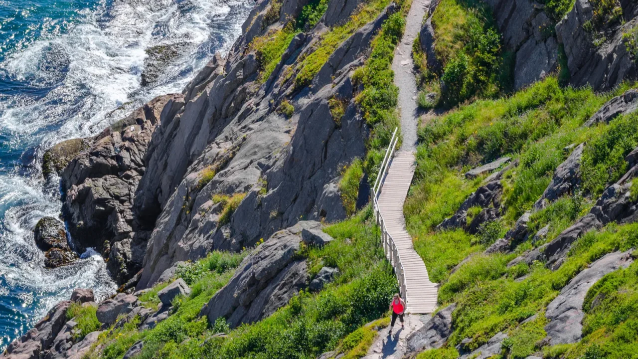 cabot trail  bright summer day  people go hiking