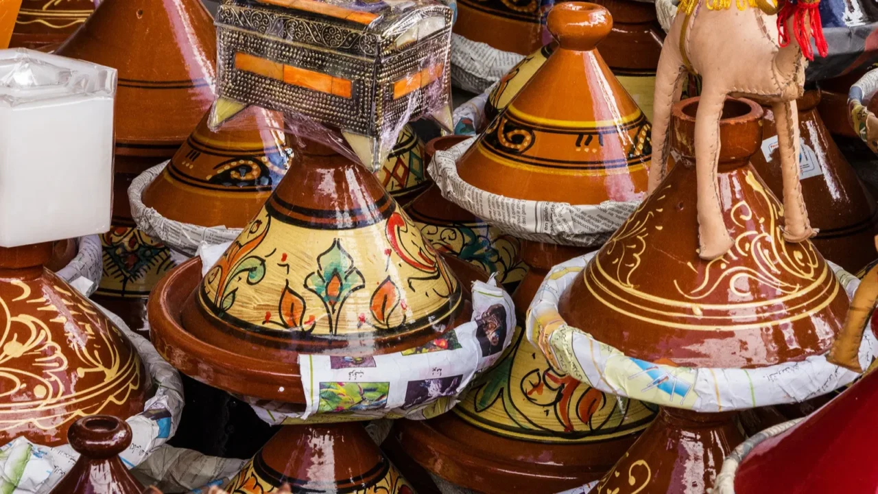 ceramicl utensil on moroccan market tajines