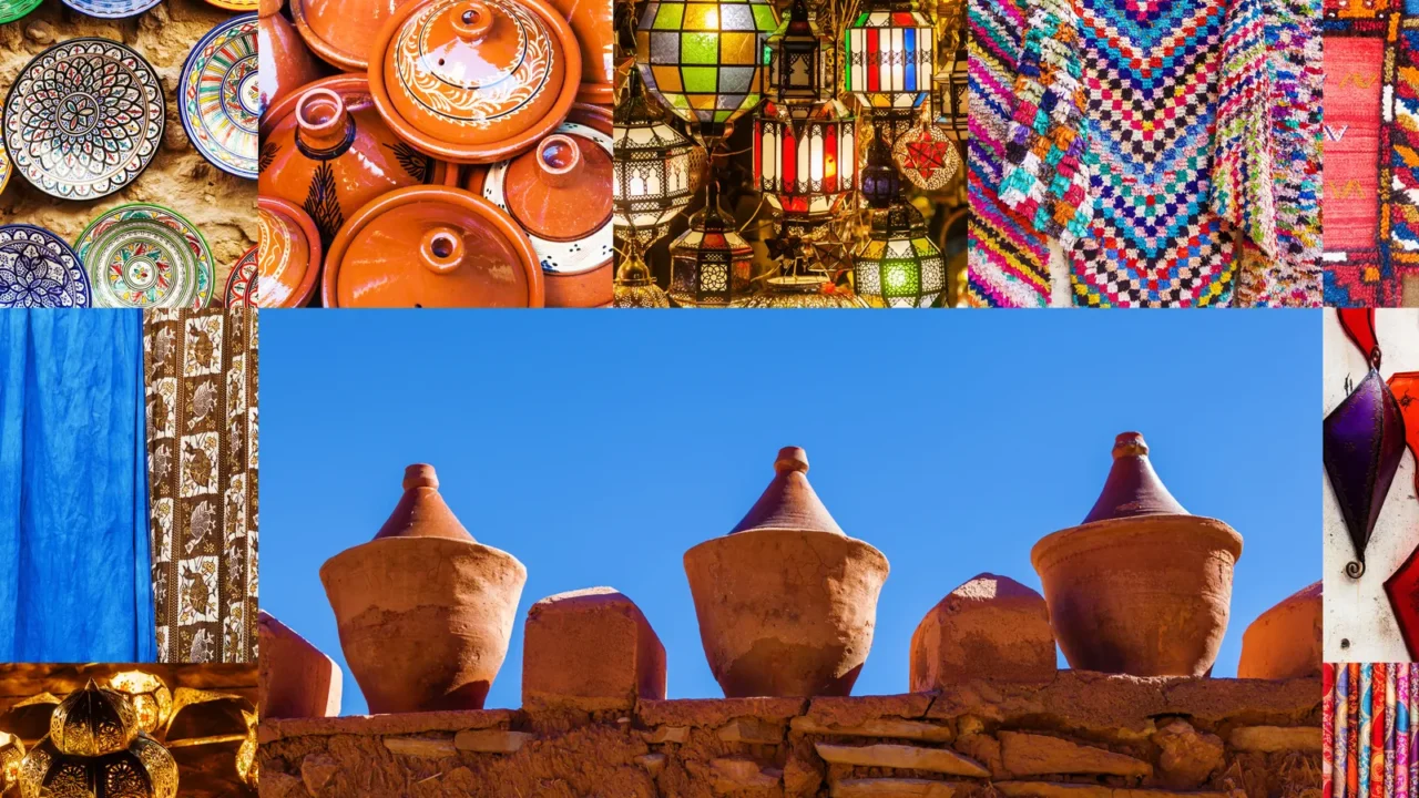 collage of traditional goods of marrakech morocco