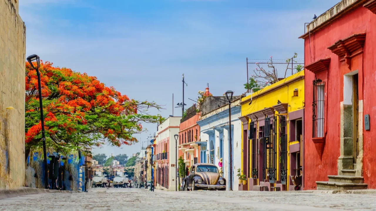 colonial buidlings in old town of oaxaca city in mexico