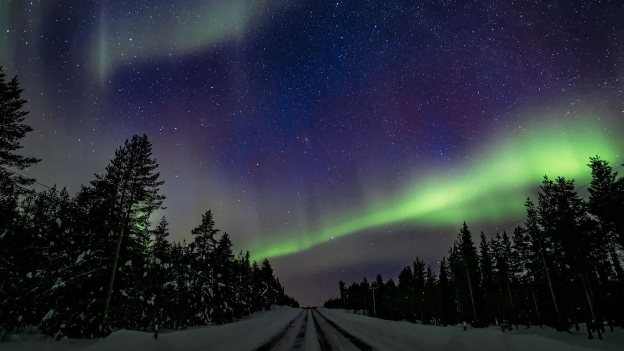 colorful polar arctic northern lights aurora borealis activity in winter