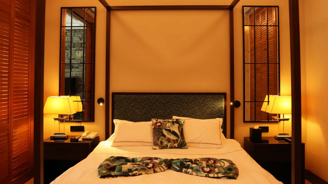 comfortable large bed in stylish hotel room